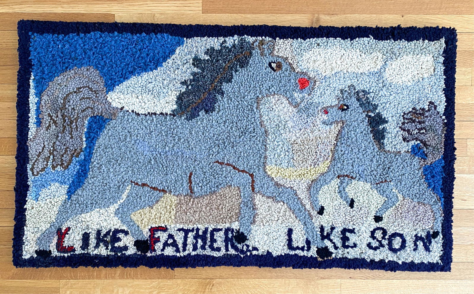 FOLK ART HOOKED RUG TAPESTRY WALL HANGING (1 of 5)