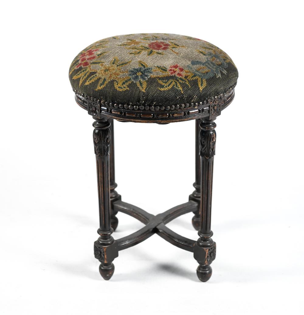 FRENCH CARVED NEEDLE POINT STOOL (1 of 13)