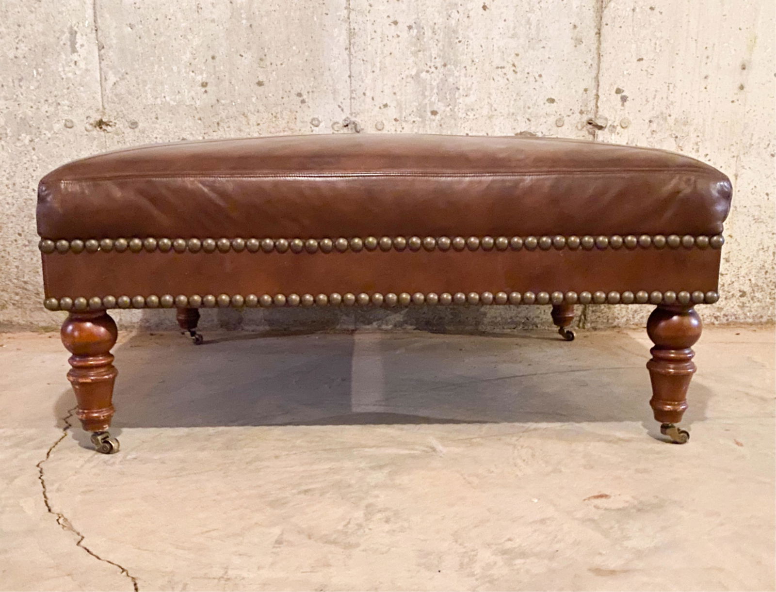 BROWN LEATHER OTTOMAN (1 of 10)