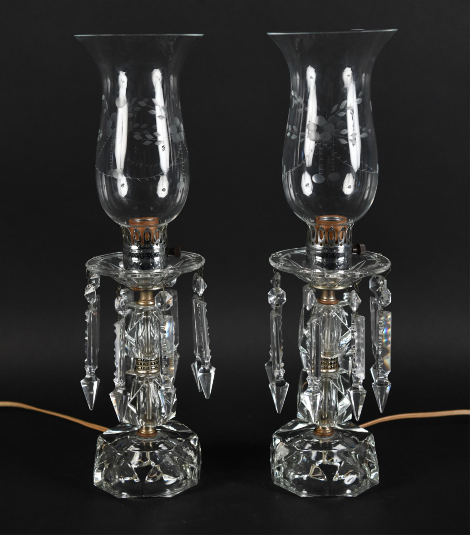 PAIR OF DROP CRYSTAL LAMPS (1 of 12)
