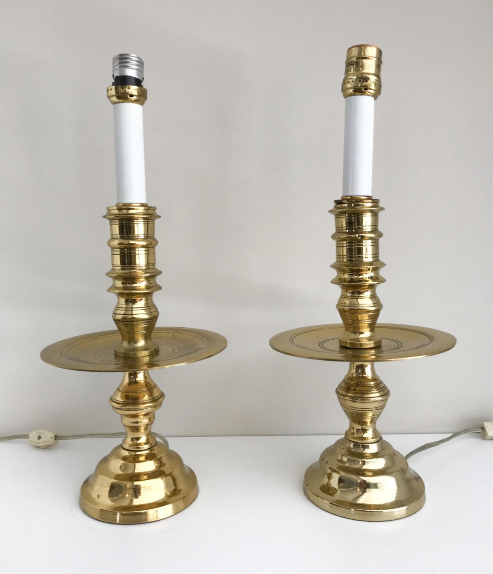 PAIR OF WEIGHTED BRASS CANDLESTICK LAMPS (1 of 5)