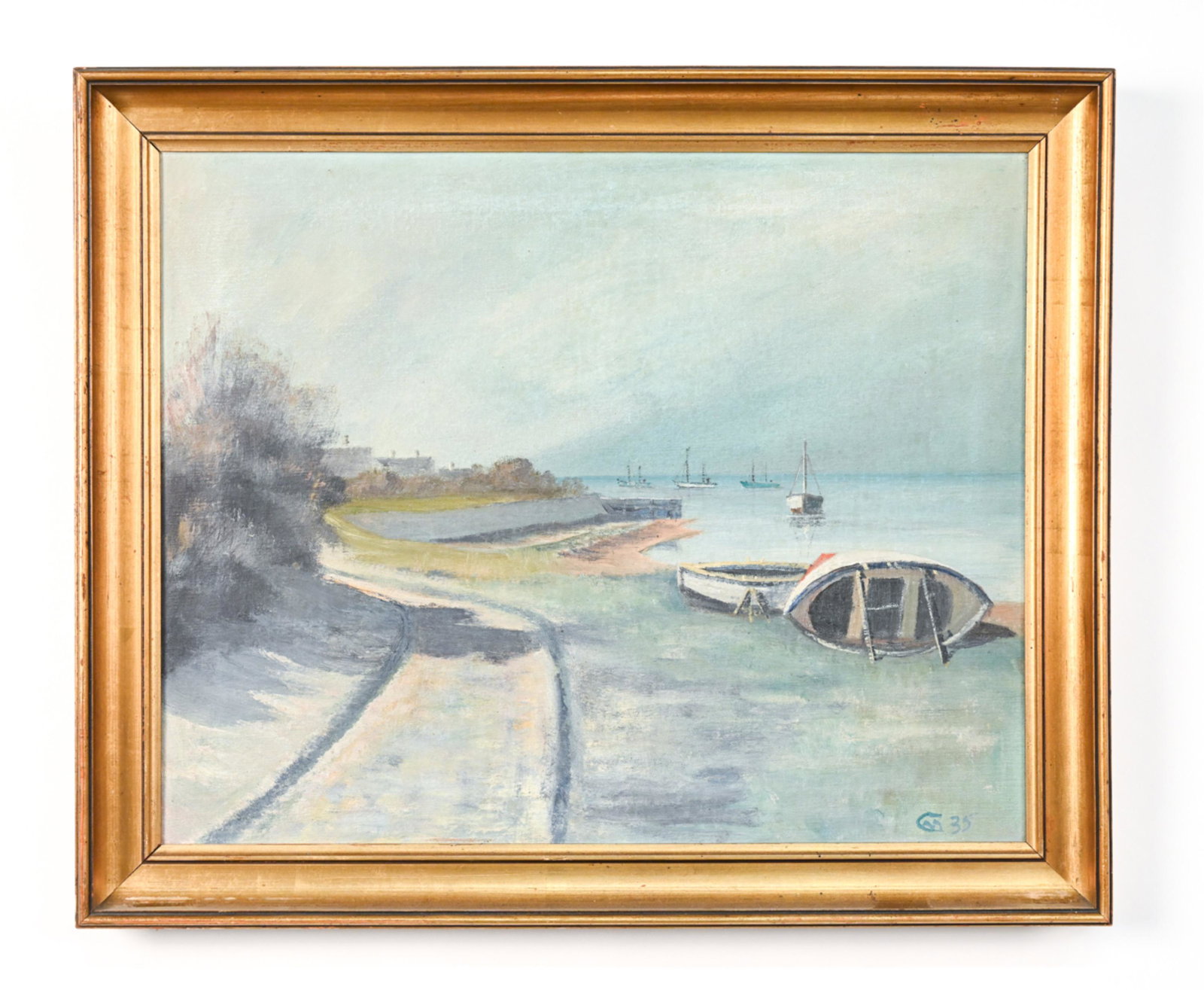 DANISH 1935 OIL ON CANVAS DOCK SCENE (1 of 9)