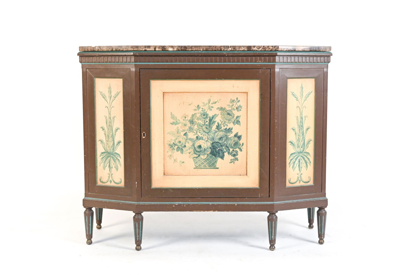 PAINT DECORATED MARBLE TOP CONSOLE CABINET (1 of 20)