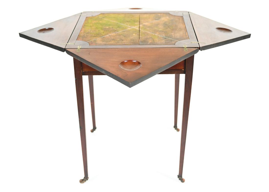 ANTIQUE HANDKERCHIEF FLIP TOP GAME TABLE (1 of 12)