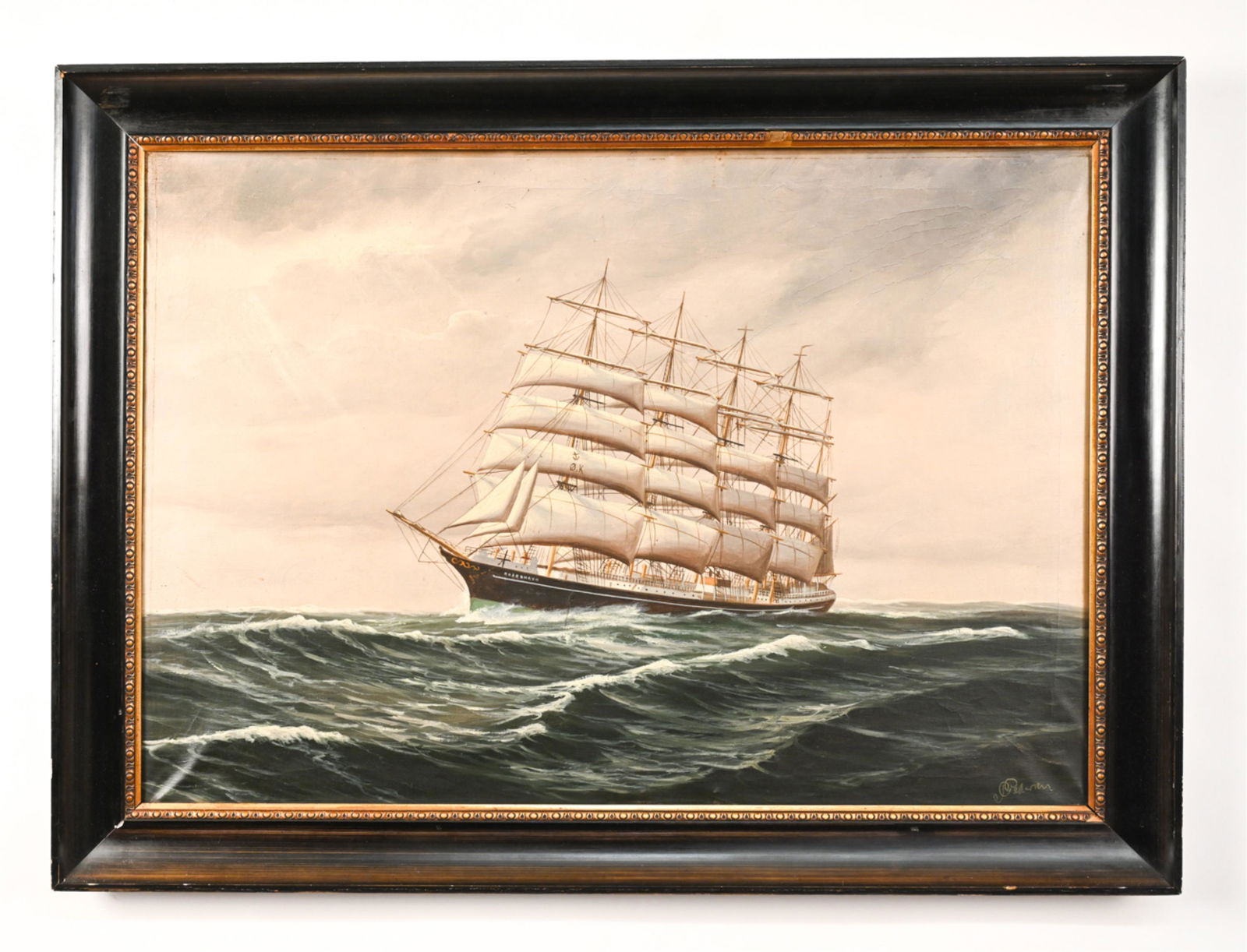 DANISH OIL ON CANVAS SEASCAPE WITH SAILING SHIP (1 of 15)