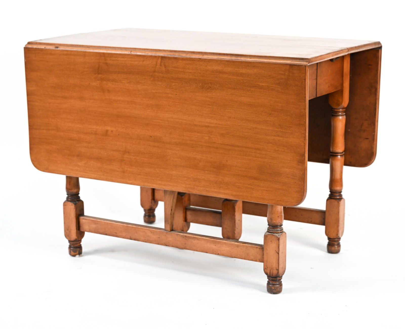 DROP LEAF TABLE: Dimensions: (Leaves down) H 29.25" x W 40" x D 24.75", (Each leaf) D 16.75" Condition: Not including extra leaves. Overall light wear including surface marks, nicks, dings.