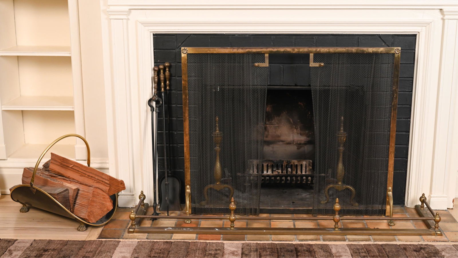 TRADITIONAL BRASS FIREPLACE ACCESSORIES GROUPING (1 of 9)