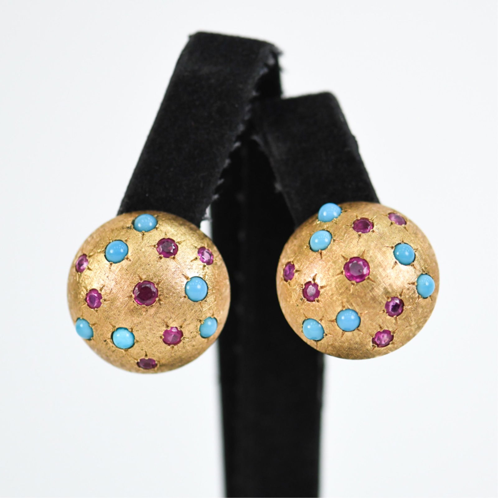 14K GOLD, RUBY & TURQUOISE CLIP EARRINGS (1 of 6)