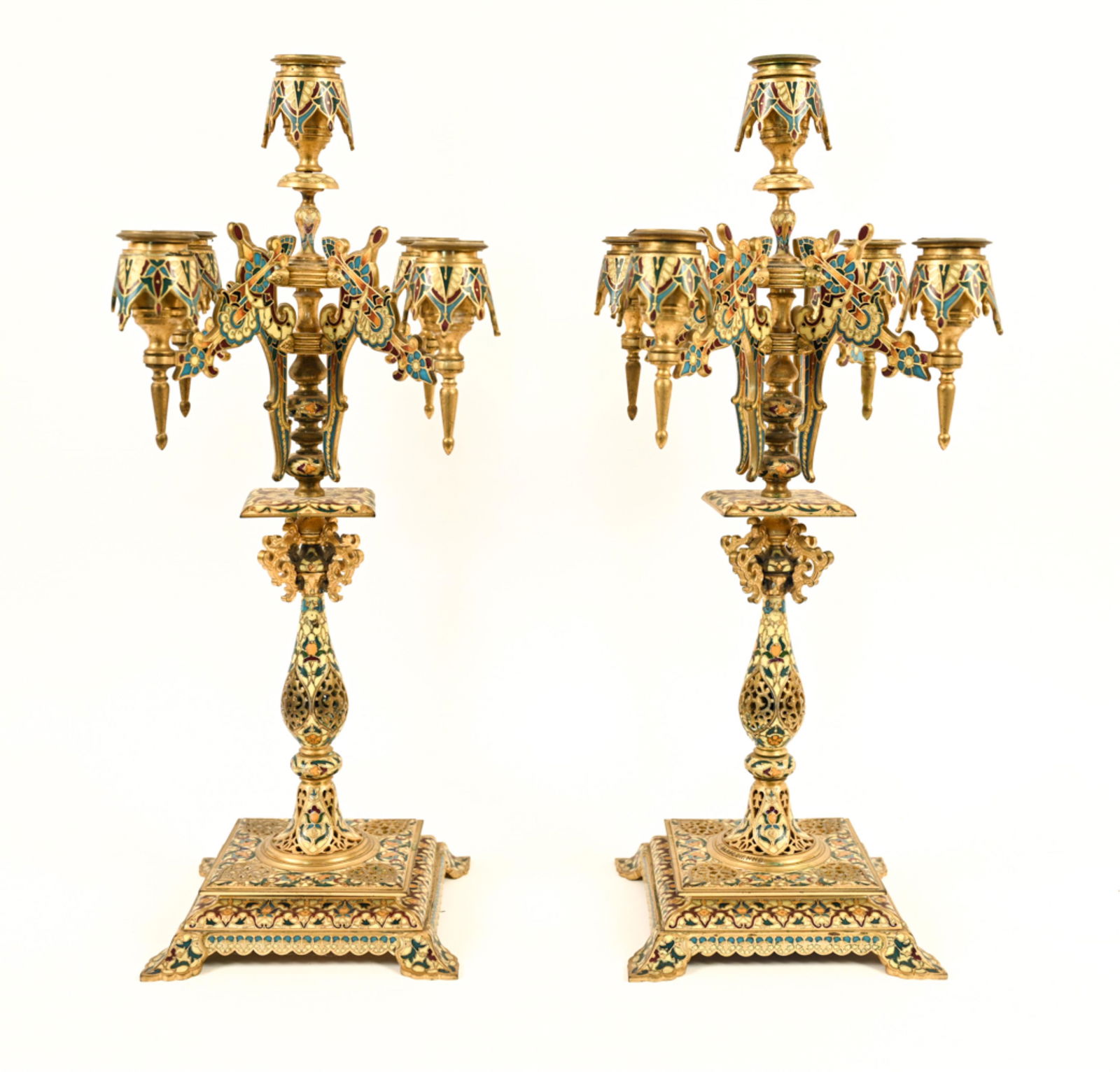 PAIR OF FERDINAND BARBEDIENNE CLOISONNE CANDELABRA (1 of 19)