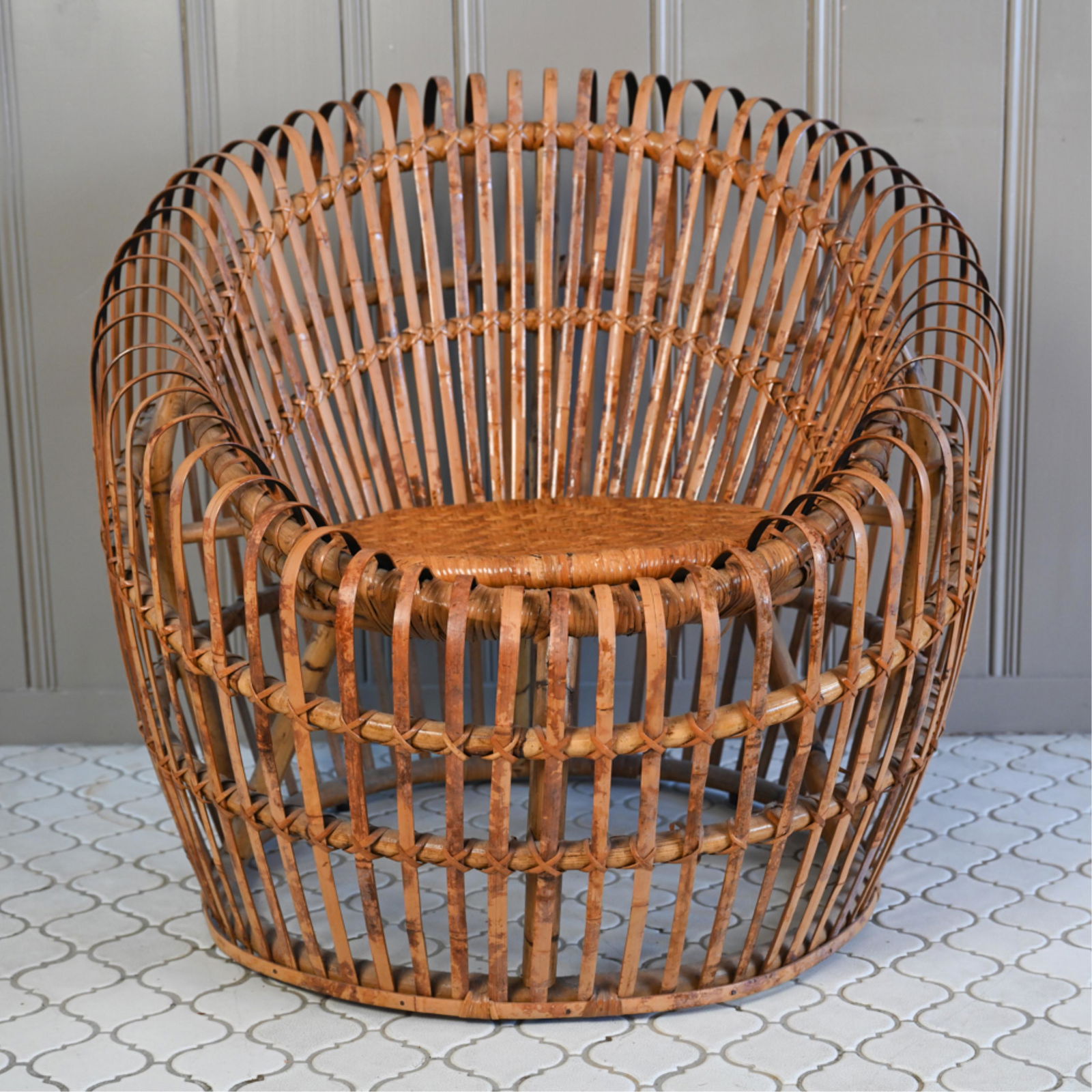 FRANCO ALBINI STYLE RATTAN BAMBOO ROUND CHAIR (1 of 13)