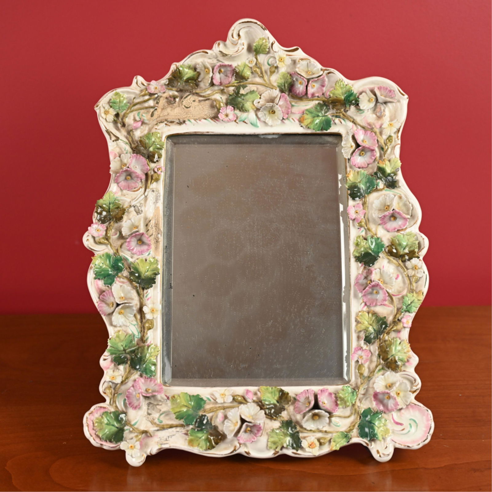 ANTIQUE PORCELAIN FLOWER FRAME MIRROR (1 of 8)