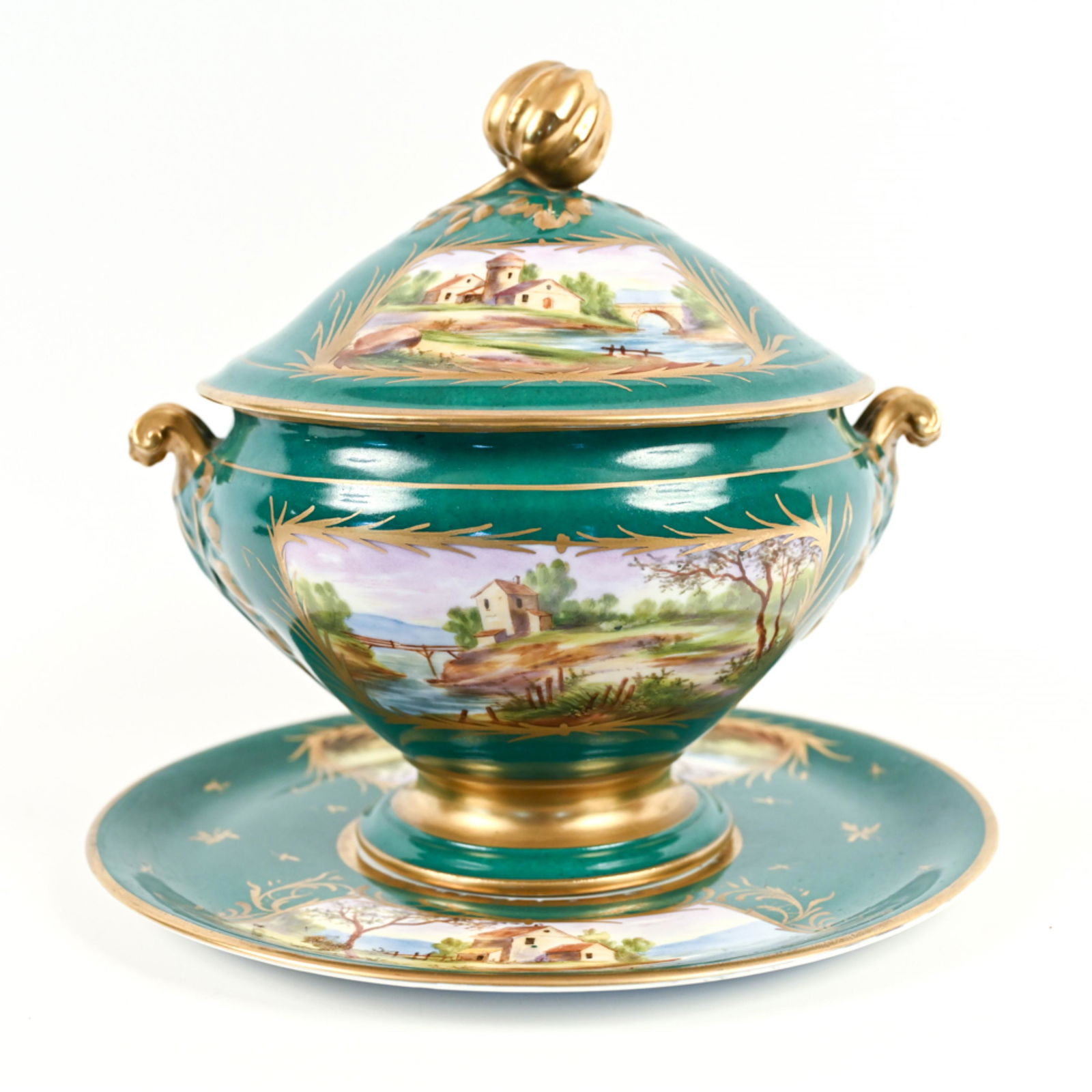 FRENCH PAINTED PORCELAIN TUREEN & UNDER PLATE (1 of 20)