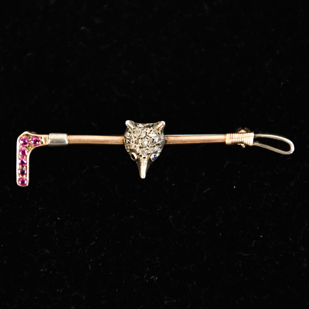 14K ROSE GOLD RUBY DIAMOND & SAPPHIRE FOX CROP PIN (1 of 6)