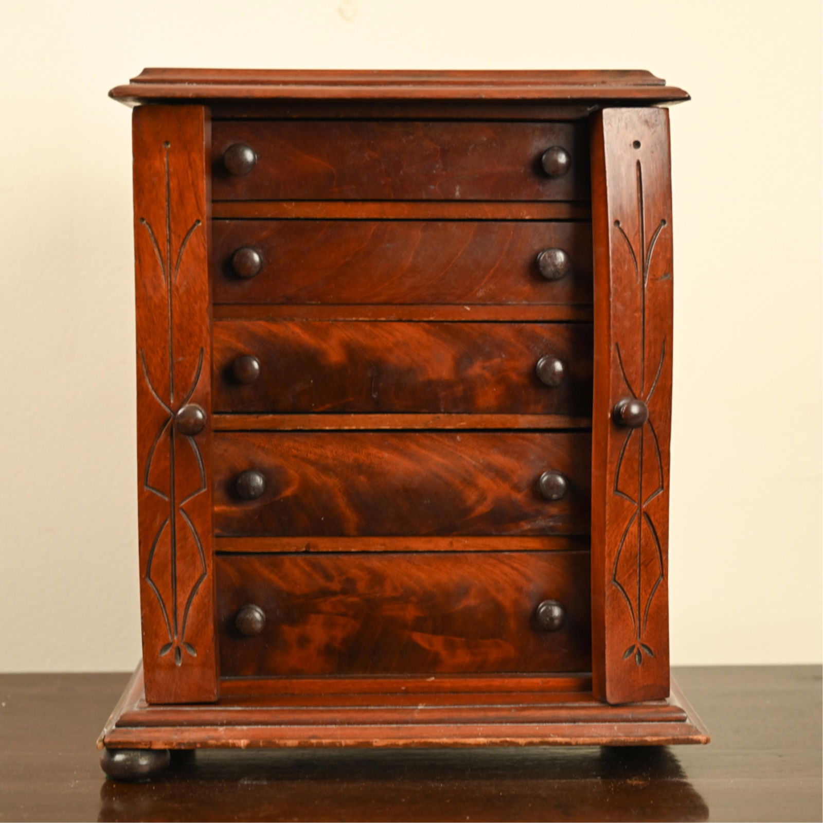 19TH C. EMPIRE CROTCH MAHOGANY MINIATURE CHEST (1 of 14)