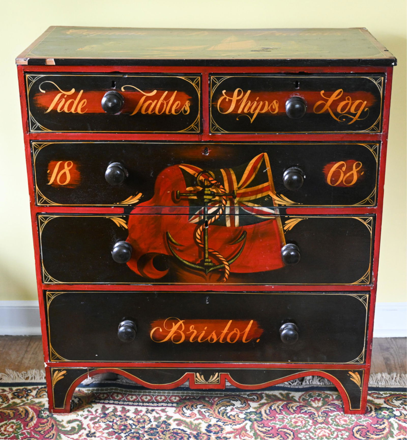 NAUTICAL THEME FOLK PAINTED CHEST OF DRAWERS (1 of 18)