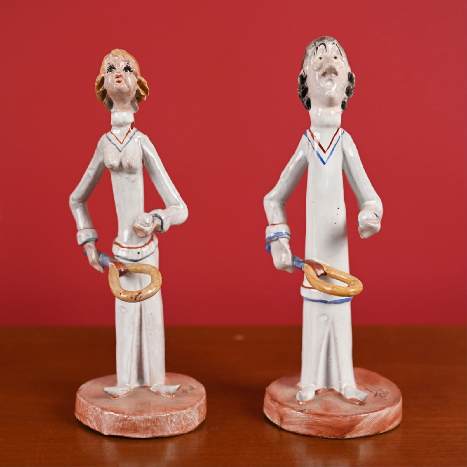 (2) ITALIAN CERAMIC TENNIS PLAYERS SIGNED POLI (1 of 12)