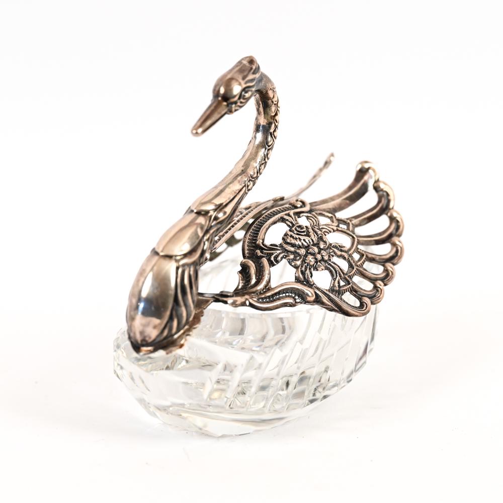 ART NOUVEAU SILVER & CRYSTAL SWAN DISH (1 of 18)