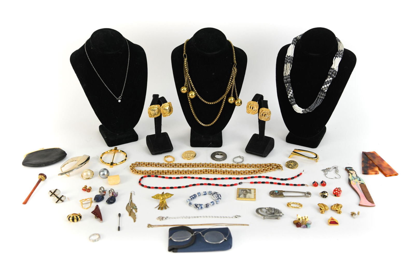 GROUPING OF COSTUME JEWELRY: Including Carolee, Ciner, PB, 1987 Seagull, etc. Dimensions: Bracelet: Dia: 2.5" Condition: All used, showing small imperfections.
