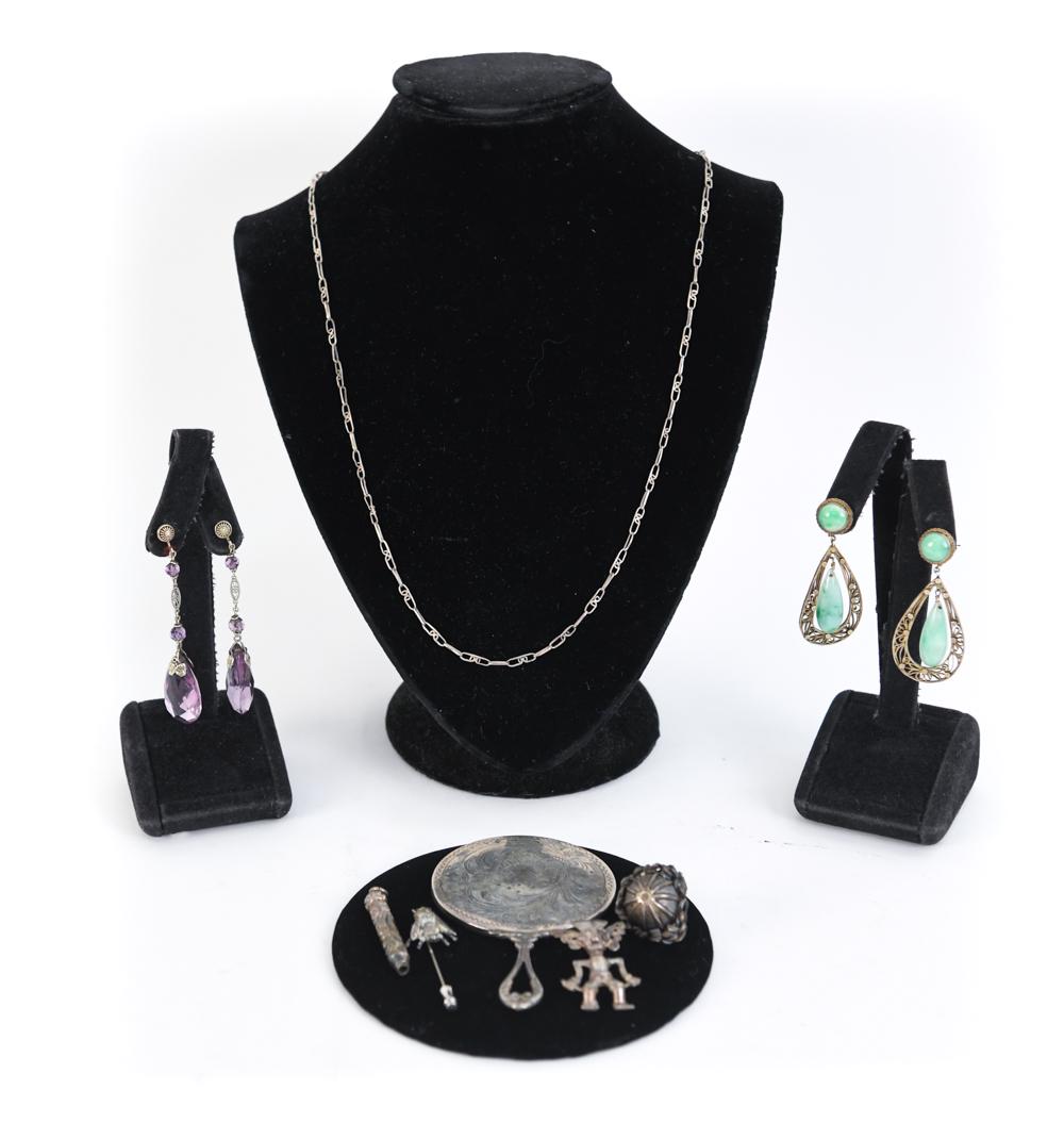 GROUPING OF ANTIQUE STERLING SILVER JEWELRY ETC (1 of 10)