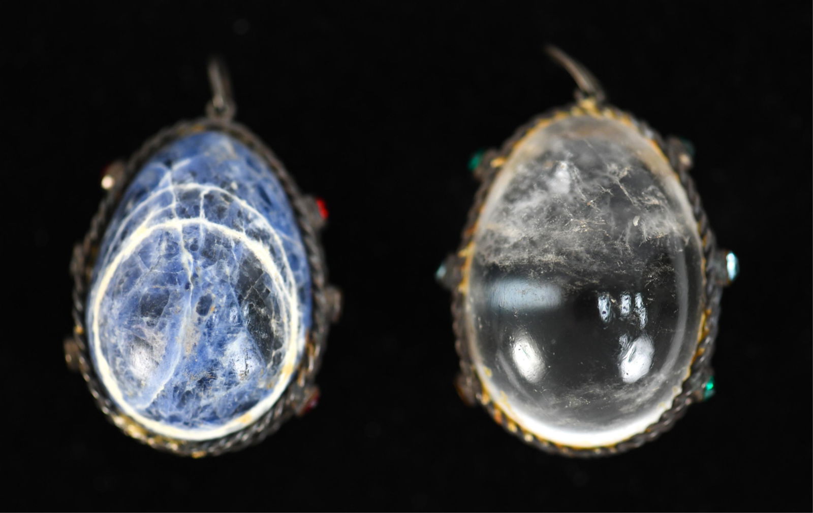 (2) JEWELED & WRAPPED STONE EGG PENDANTS (1 of 6)