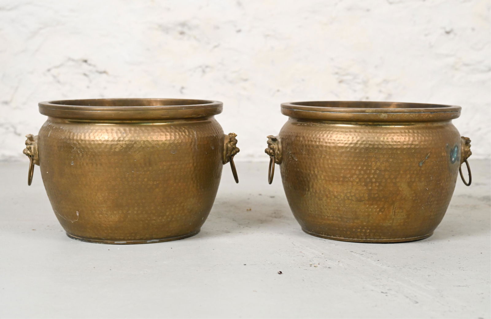 PAIR OF HAMMERED BRASS PLANTERS (1 of 7)