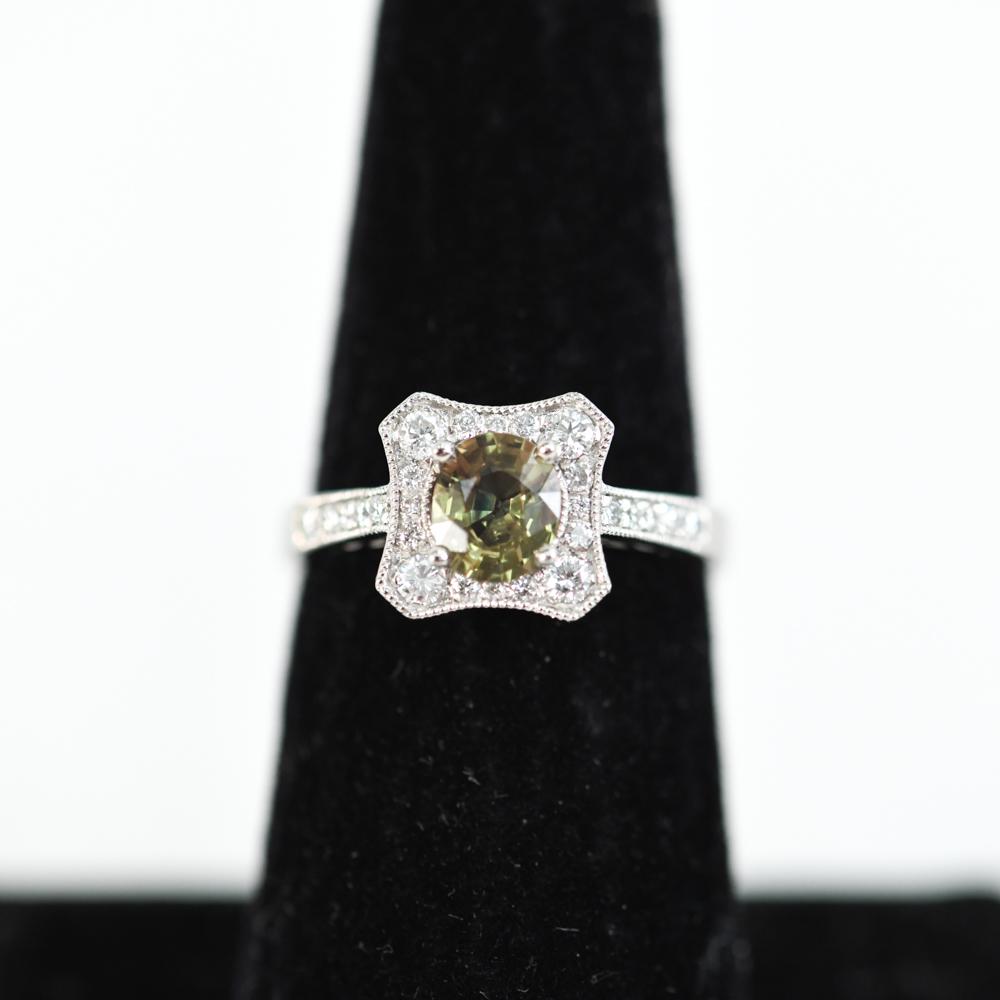 PLATINUM, ALEXANDRITE & DIAMOND RING (1 of 9)