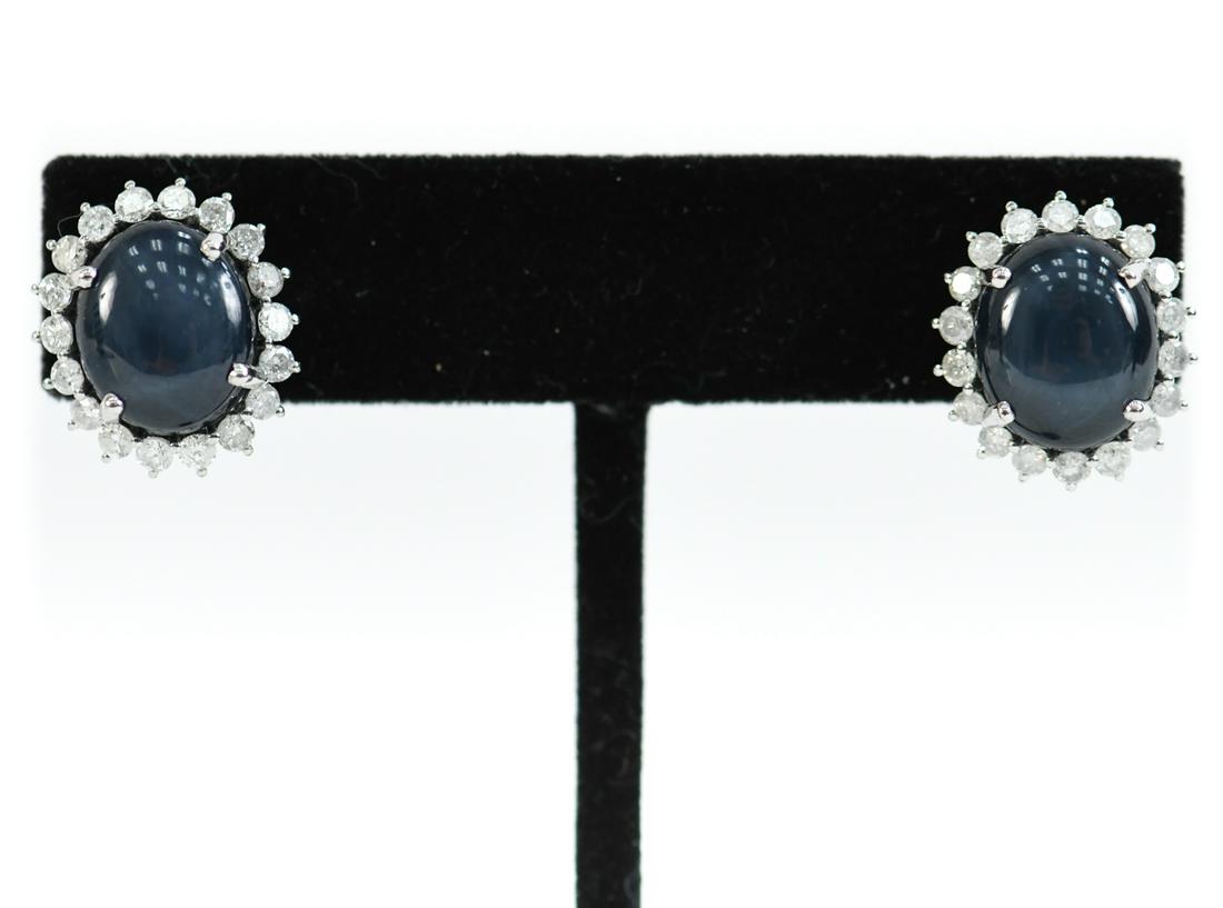14K GOLD STAR SAPPHIRE & DIAMOND EARRINGS (1 of 9)