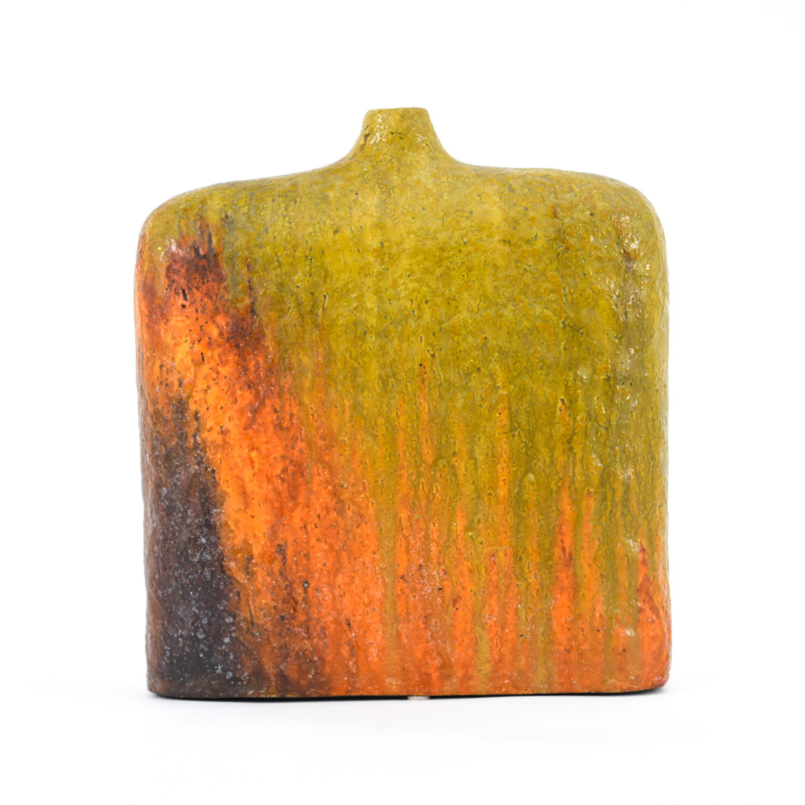 SIGNED MARCELLO FANTONI VASE CIRCA 1960: Great Mid-Century Modern Fantoni vase. Glazed stoneware in warm earthtone colors. Circa 1955. Signed under Fantoni Italy for Raymor. Dimensions: H 10" x W 9" x D 3" Condition: Fine vintage condition,