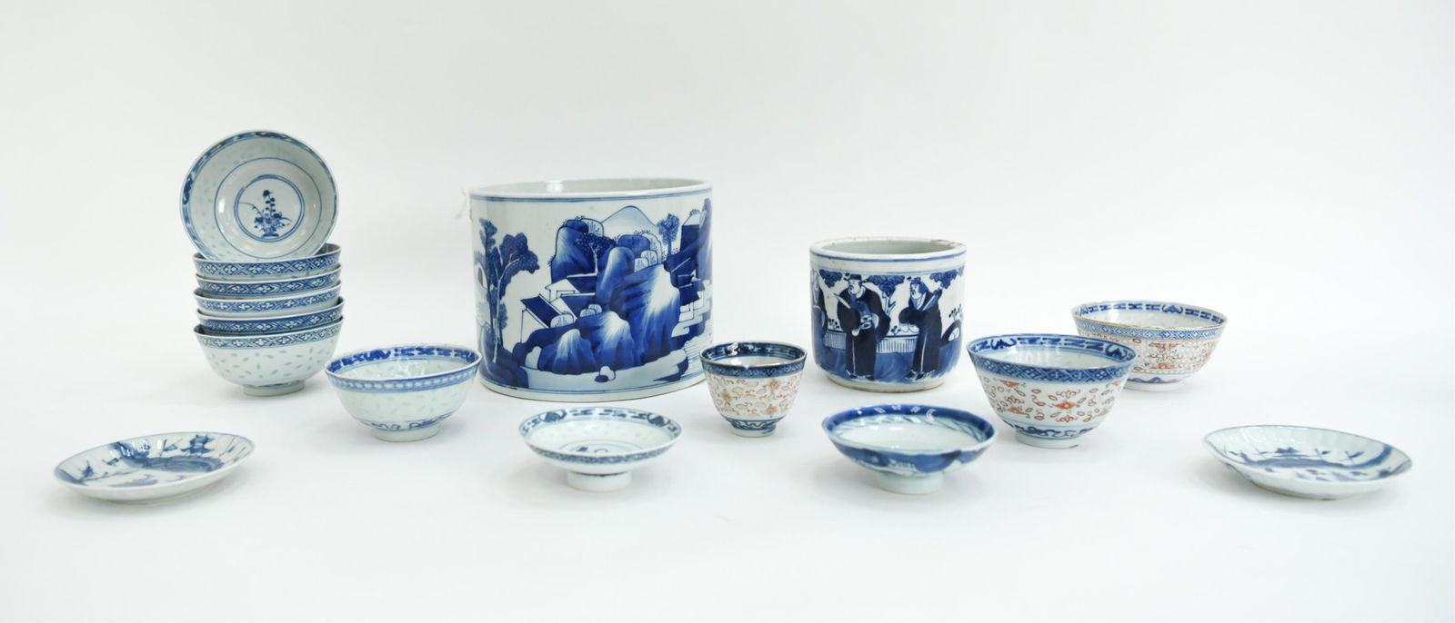 GROUPING OF CHINESE BLUE & WHITE RICE PORCELAIN (1 of 18)