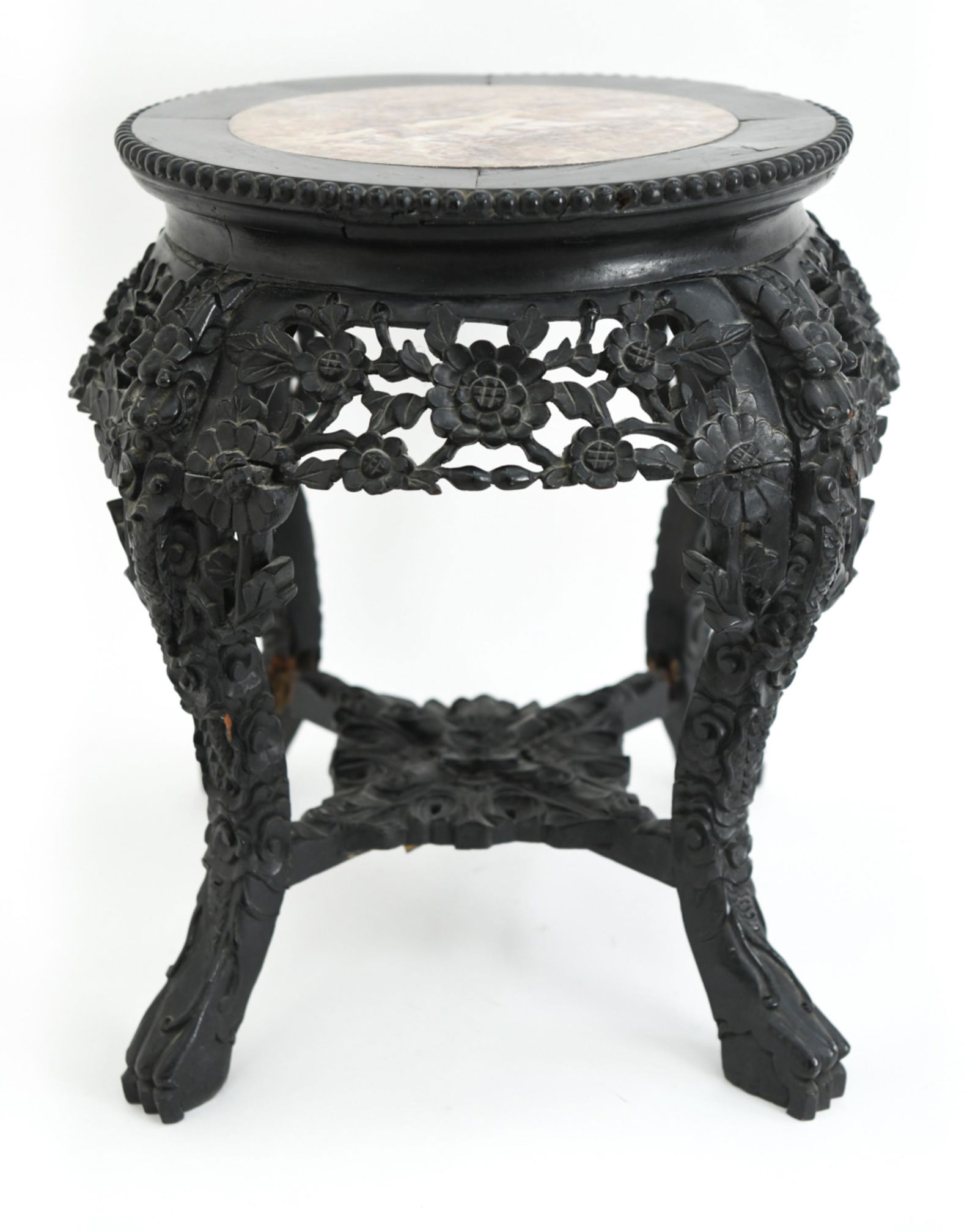 ANTIQUE CHINESE CARVED WOOD MARBLE-TOP PLANT STAND (1 of 10)
