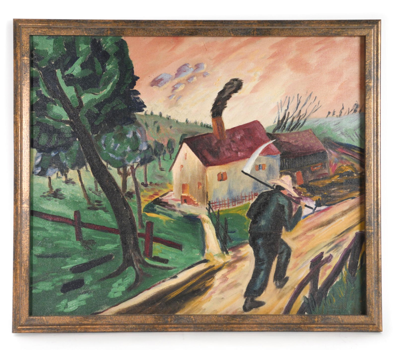 JOSEPH MEIERHANS, NEW HOPE, PA (1890-1980) O/C: Early expressionist work. Signed lower right. Oil on canvas. Information verso states c. 1927 and from the family of the artist. Dimensions: (Frame) H 22" x W 26", (Sight) H 20" x W 24" Condition: Sur