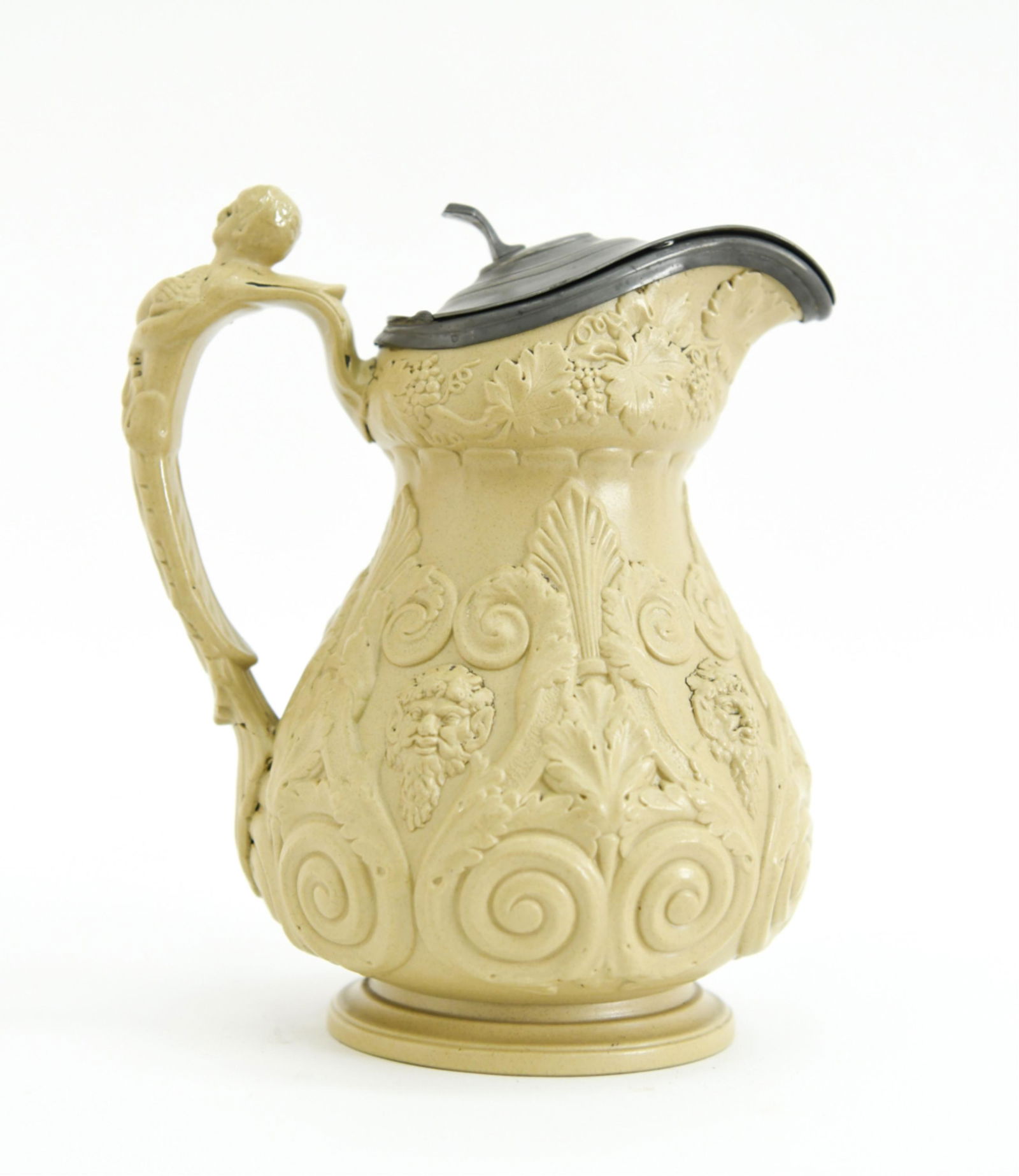 VICTORIAN RIDGWAY DRABWARE & PEWTER PITCHER C.1840 (1 of 11)