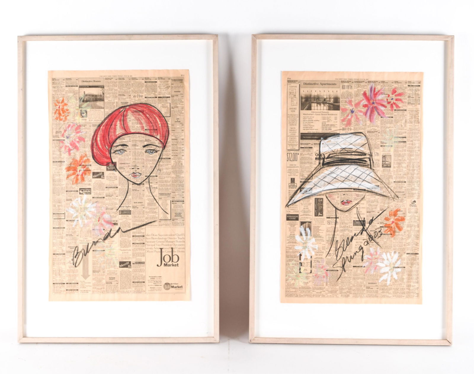 (2) "BRENDA" MODERN DRAWINGS ON NEWSPAPER (1 of 14)
