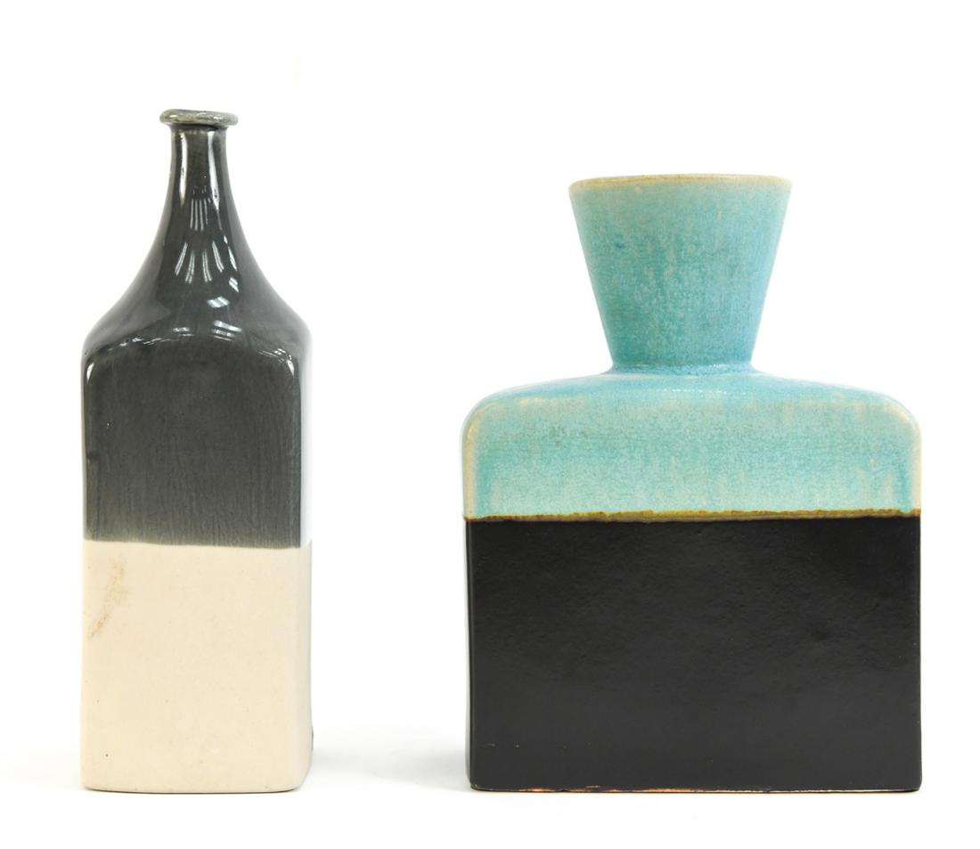 (2) MODERNIST COLORBLOCKED STUDIO CERAMIC VASES (1 of 10)