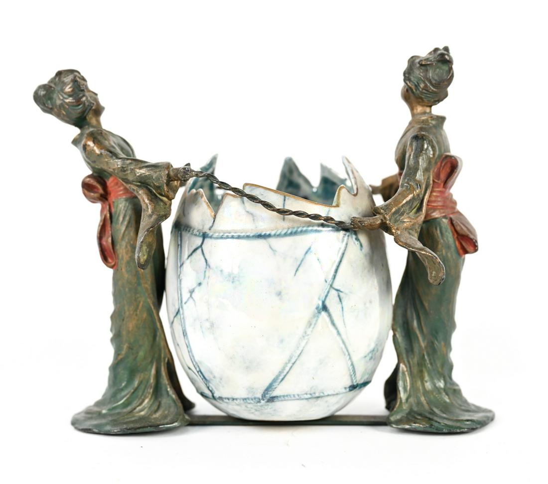 COLD PAINTED METAL & CERAMIC CRACKED EGG VASE (1 of 8)