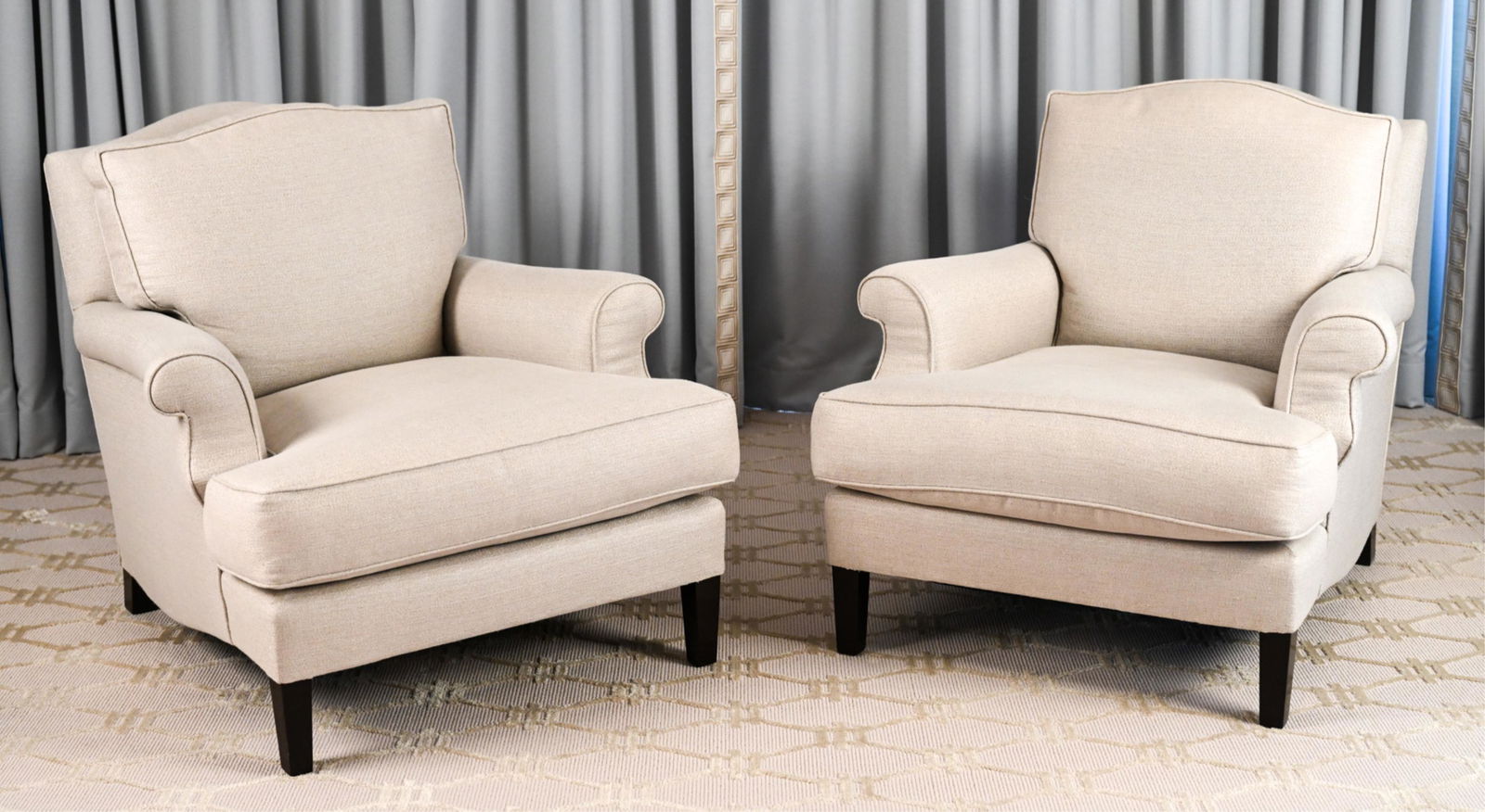 PAIR OF NANCY CORZINE UPHOLSTERED LOUNGE CHAIRS (1 of 15)