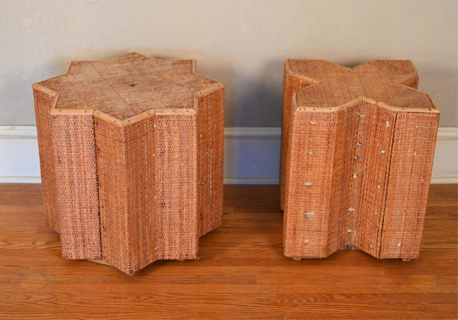 (2) WOVEN RATTAN ACCENT TABLES (1 of 8)