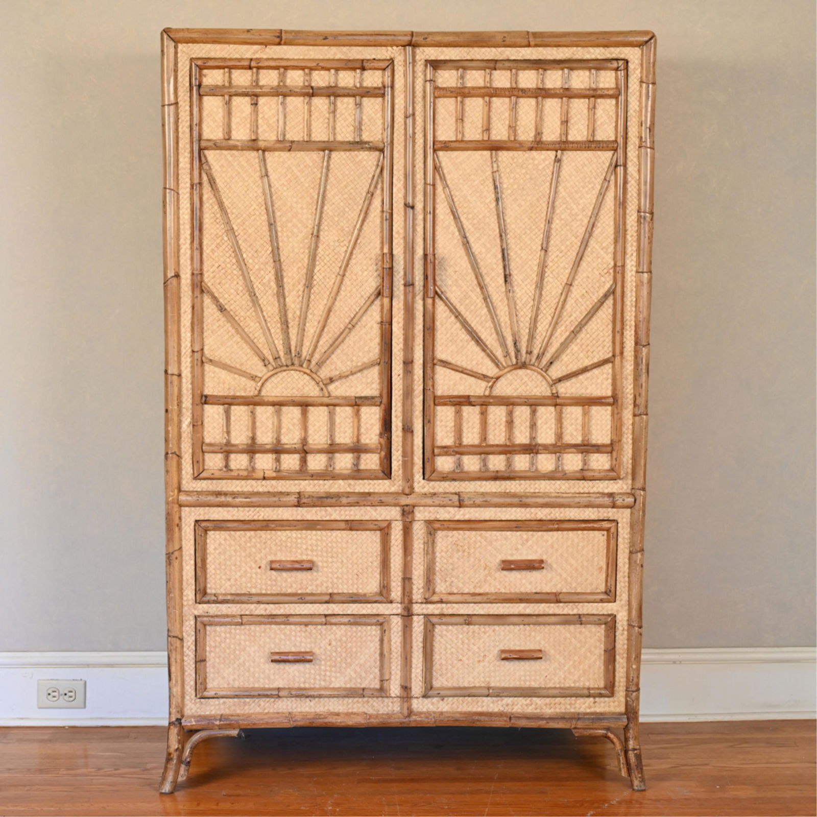 BAMBOO & WICKER TALL CABINET (1 of 13)