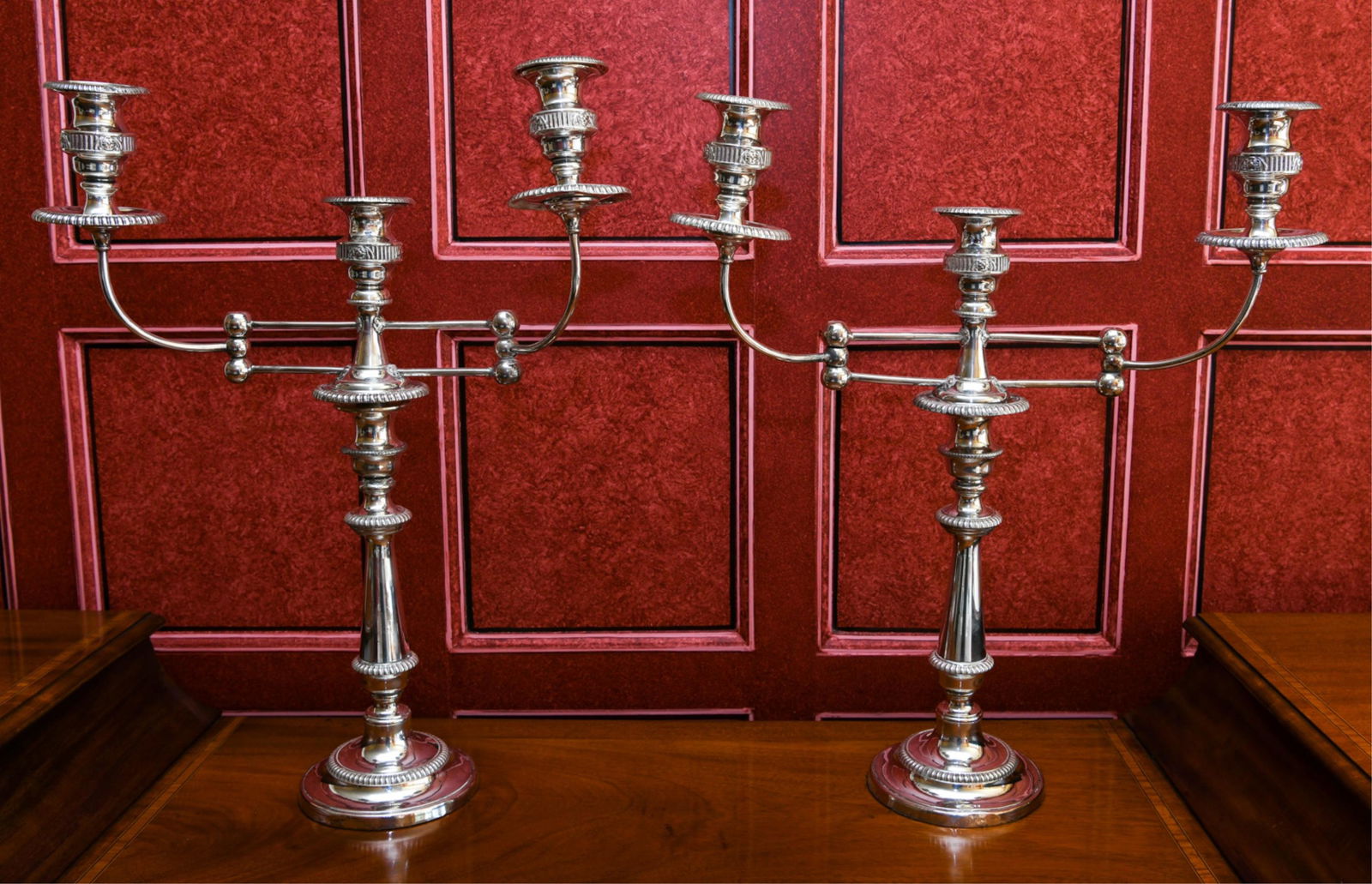 PAIR OF SWING ARM SILVER ON COPPER CANDELABRAS (1 of 12)