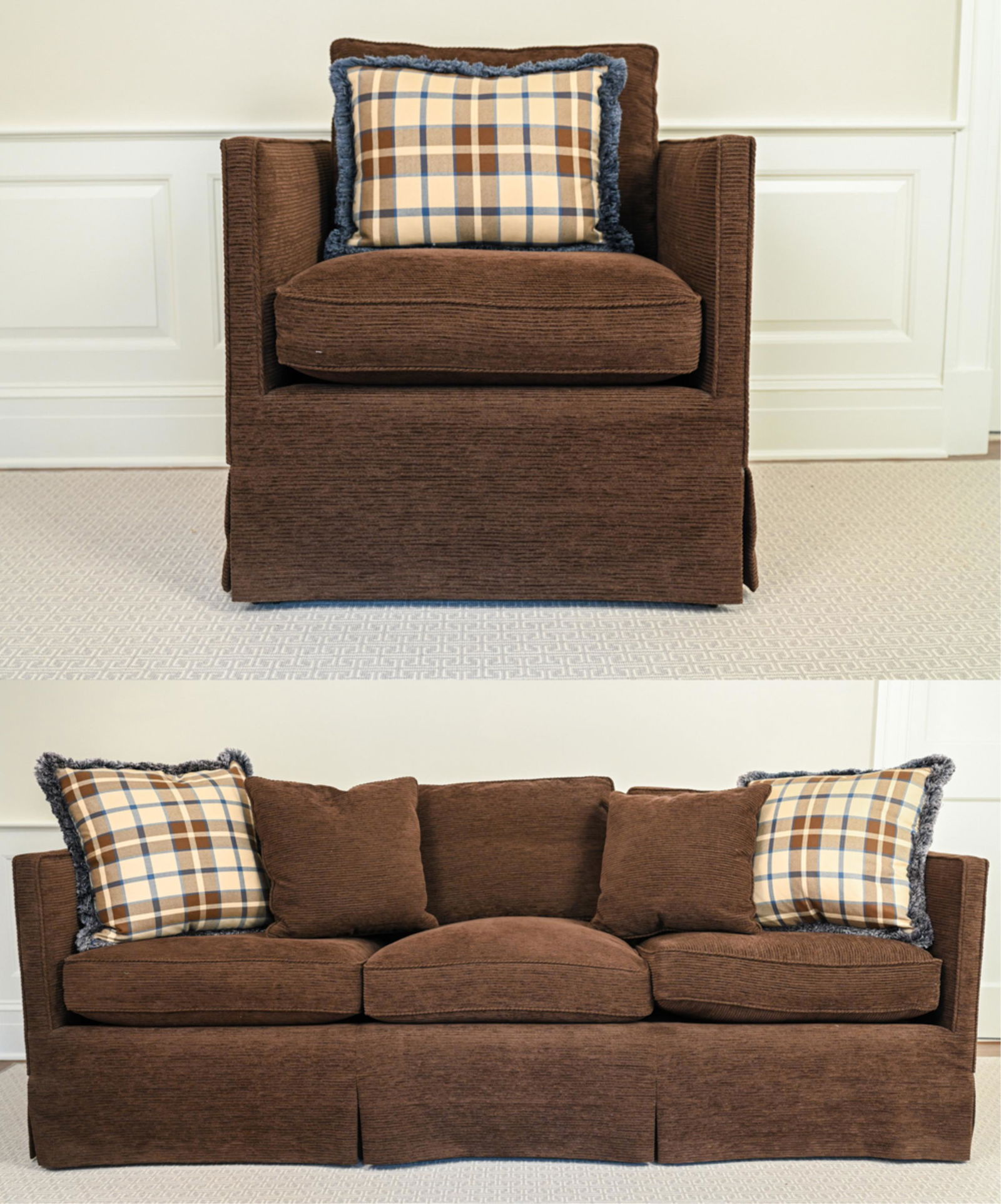 BROWN UPHOLSTERED SOFA & LOUNGE CHAIR (1 of 17)