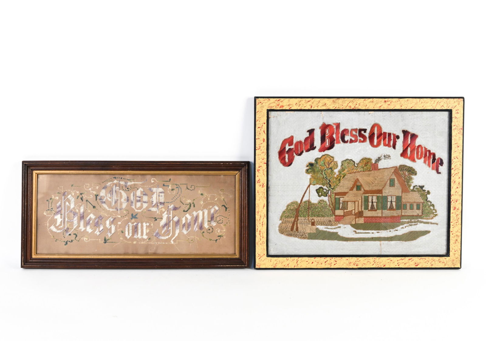 (2) VICTORIAN GOD BLESS OUR HOME EMBROIDERIES (1 of 12)