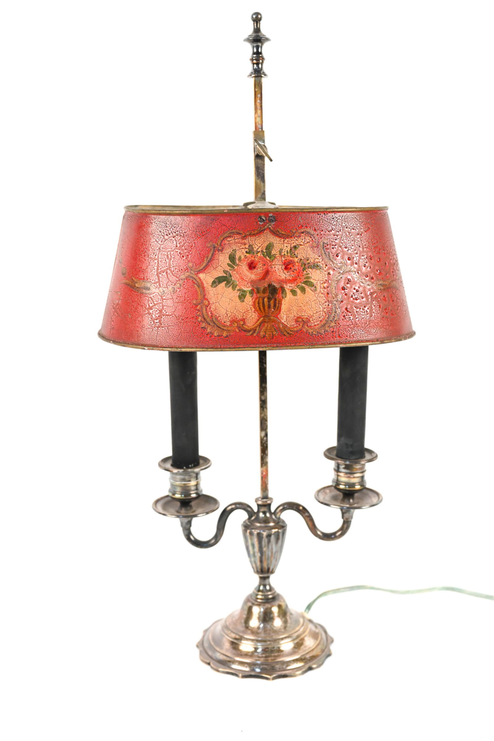 SILVER PLATE DOUBLE LIGHT BOUILLOTTE TABLE LAMP (1 of 13)