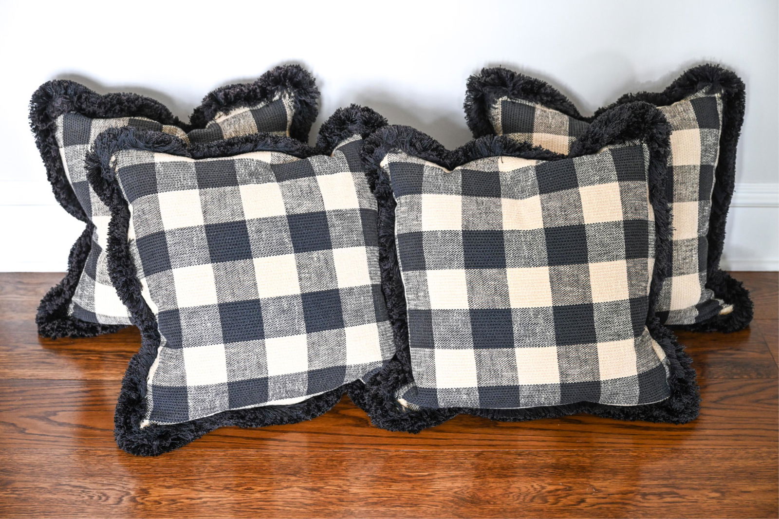 (4) DECORATIVE BLACK & WHITE CHECKED THROW PILLOWS (1 of 8)