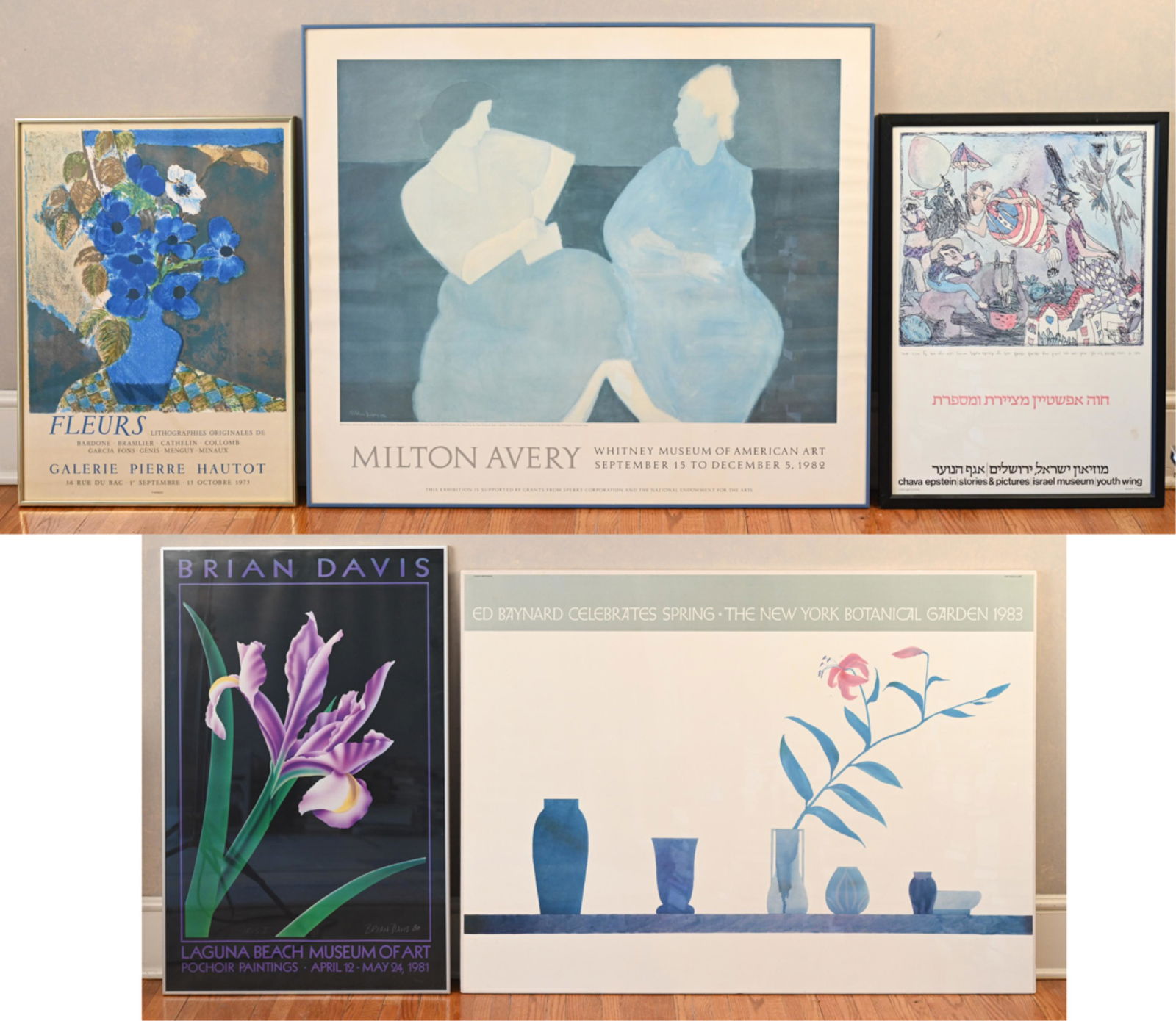 (5) MUSEUM EXHIBITION POSTERS C. 1970'S-1980'S: Including Milton Avery - Whitney Museum 1982, Ed Baynard - The New York Botanical Garden 1983, Chava Epstein - Israel Museum 1977, Fleurs - Galerie Pierre Hautot 1975, and Brian Davis - Laguna Beach M