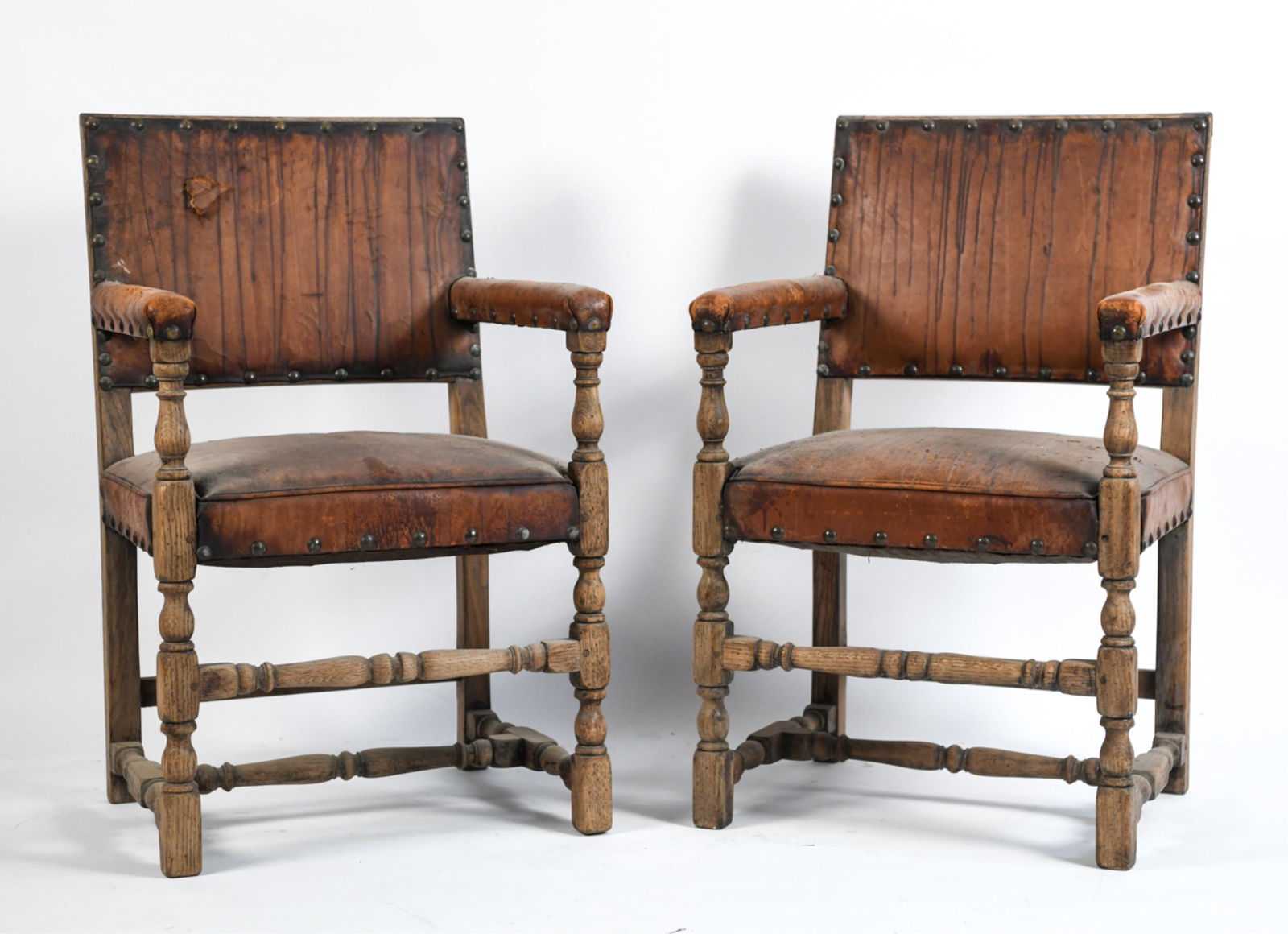 (2) VINTAGE LEATHER & OAK ARMCHAIRS (1 of 16)