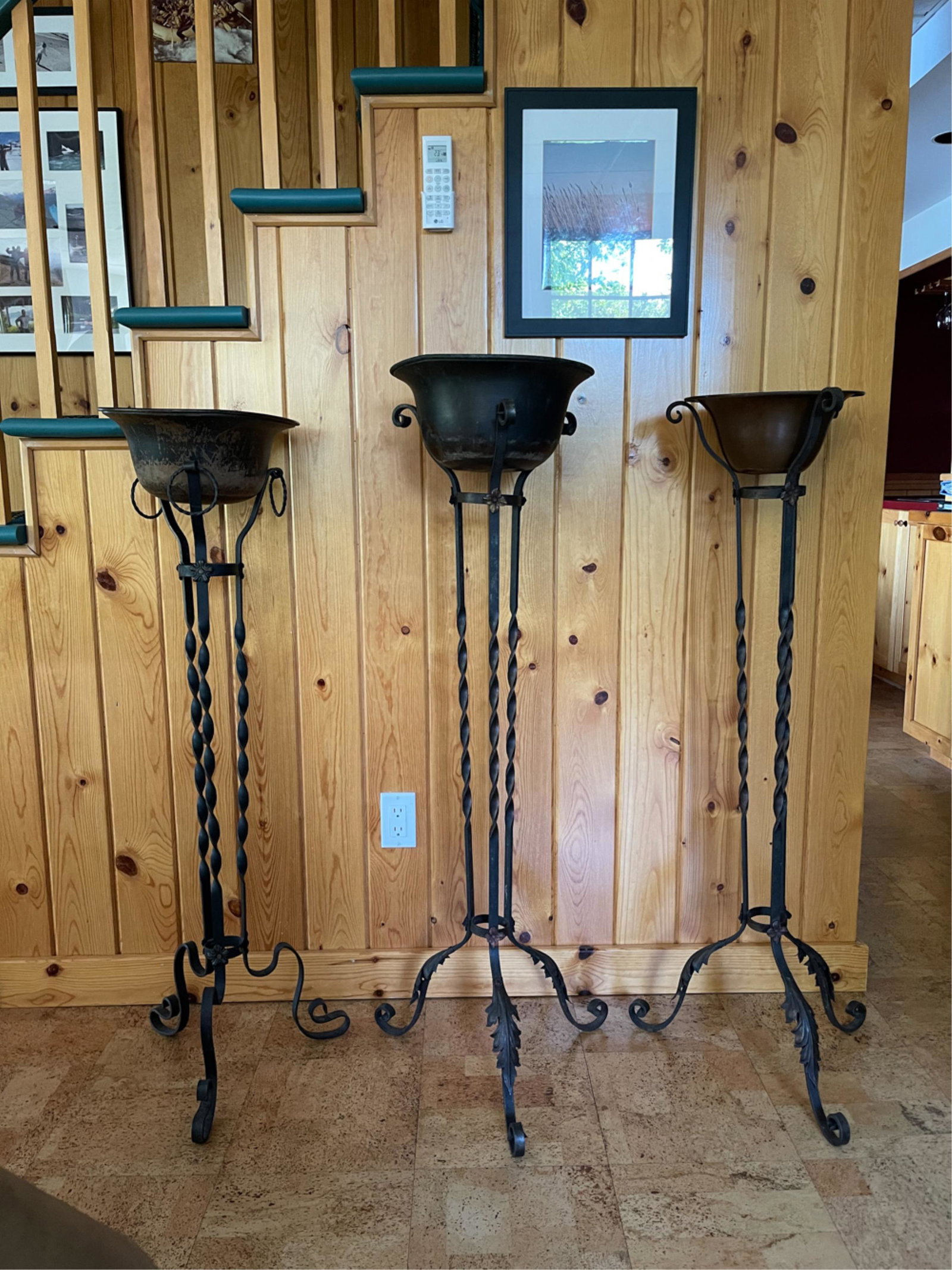 (3) WROUGHT IRON & COPPER PEDESTAL PLANT STANDS (1 of 8)