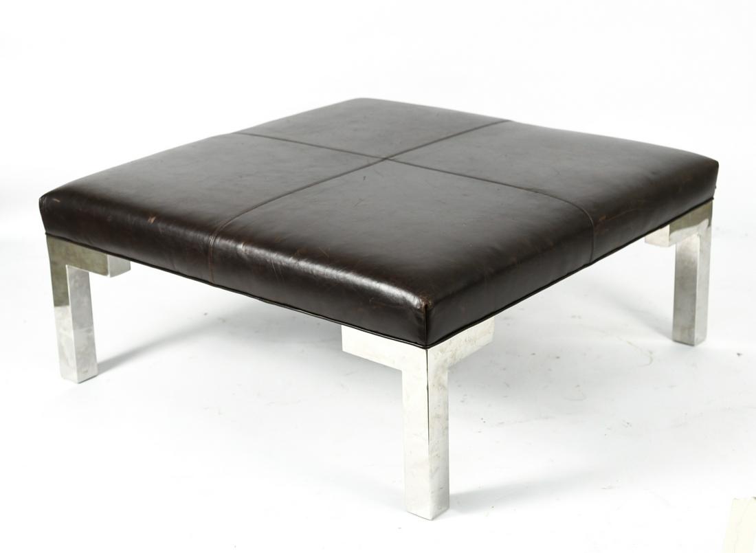MODERN OVERSIZED CHROME & LEATHER OTTOMAN (1 of 12)