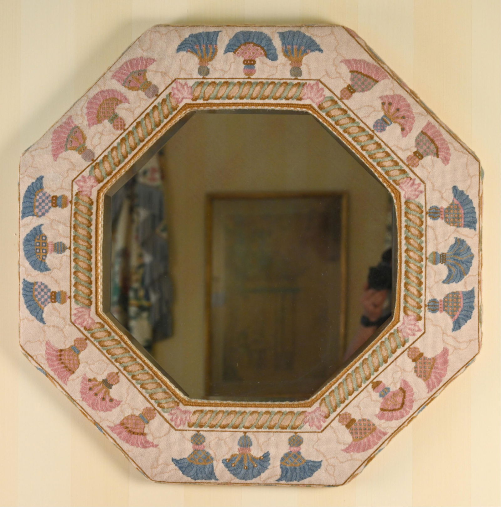 ANTIQUE NEEDLEWORK FRAME WALL MIRROR (1 of 9)