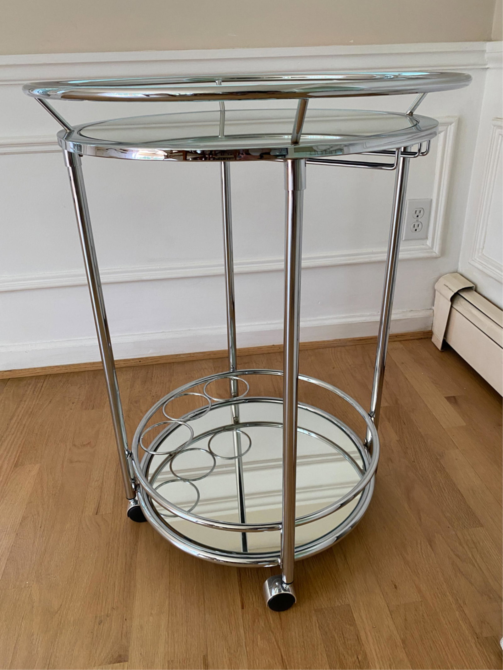 ROLLING CIRCULAR CHROME AND GLASS BAR CART (1 of 9)