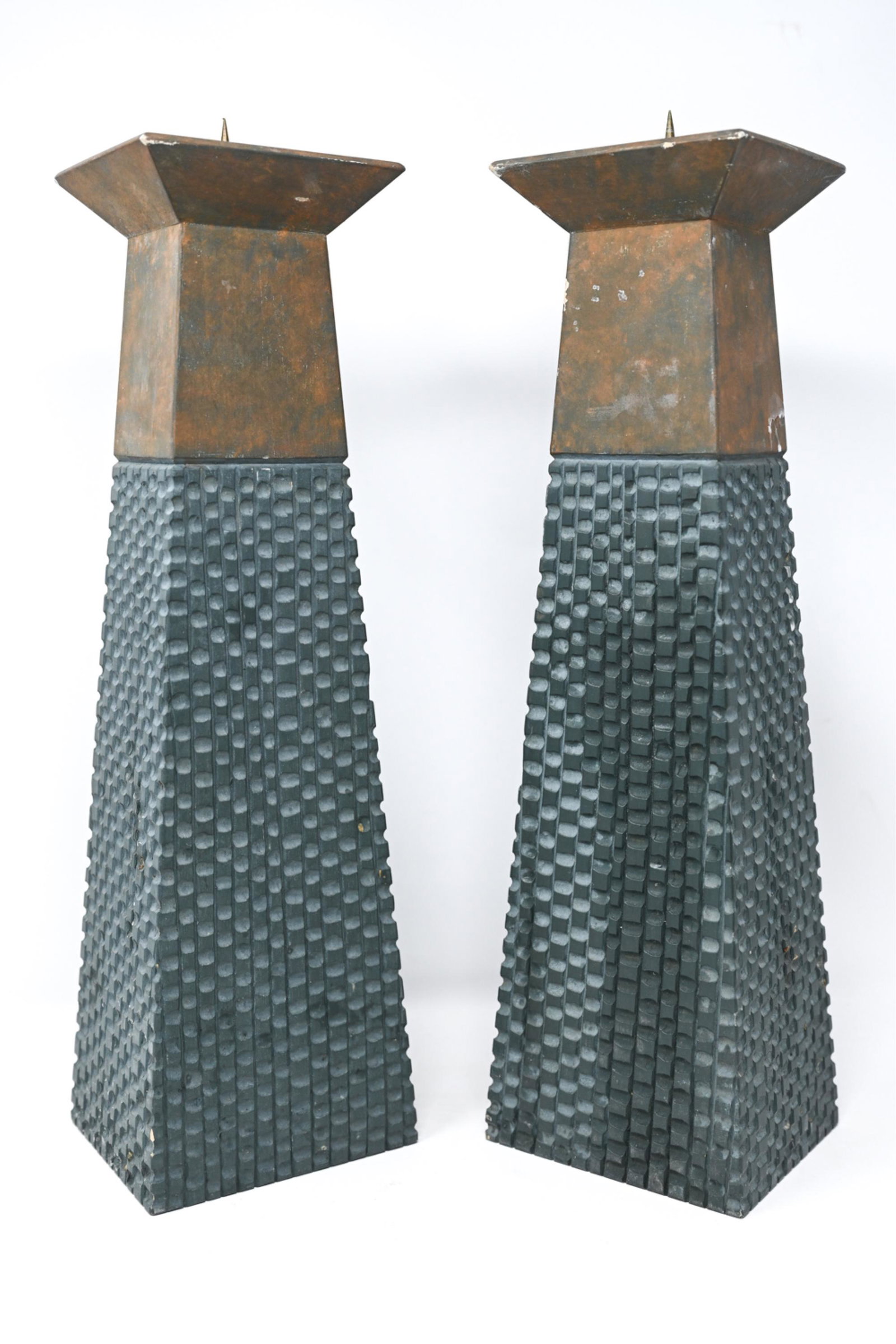 PAIR MICHAEL CULLEN HAND-CARVED WOOD CANDLE STANDS (1 of 18)